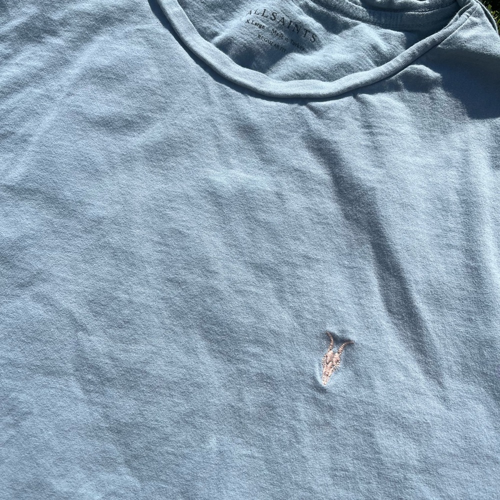 Men’s Allsaints Blue Tonic Crew Neck Slim Ramskull T-Shirt - Picture 3 of 4
